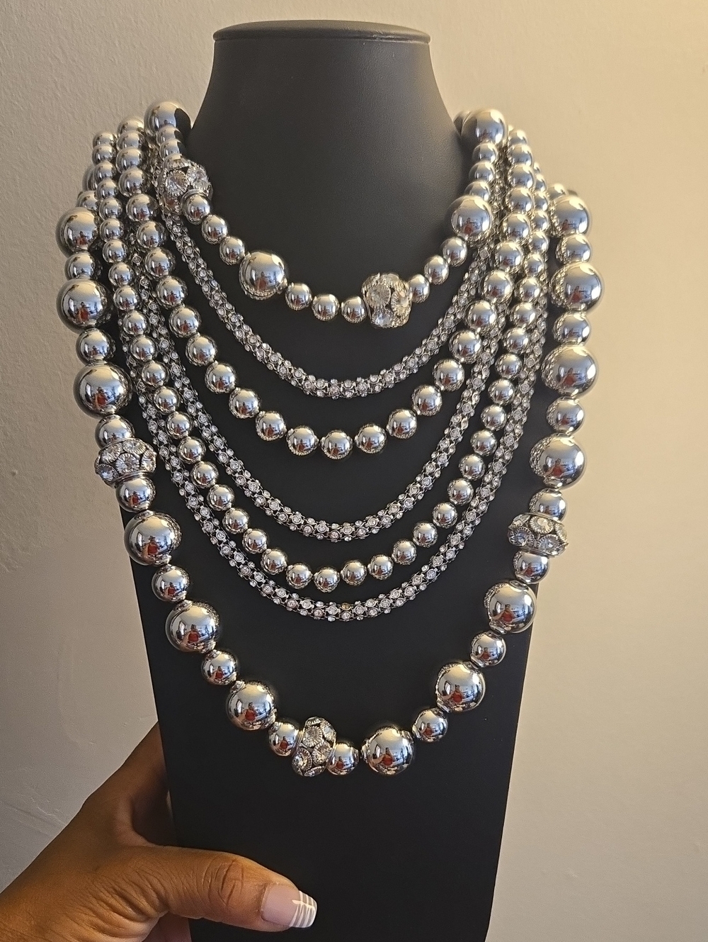 Paparazzi Silver Layered Beaded Statement Necklace